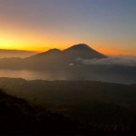 sunrise with background of mount Agung - Mount Batur Trekking + Bali Rafting